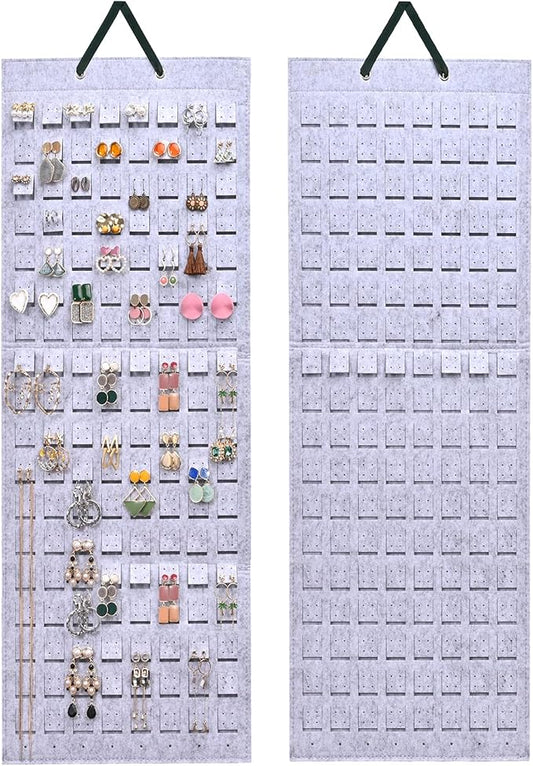 Lolalet Hanging Earring Holder Organizer with 20 Hooks for Women, Earring Organizer Wall Earrings Hanger Pierced Earring Storage, Felt Stud Earring Display, 608 Holes for Earrings- Grey, 1 Pack
