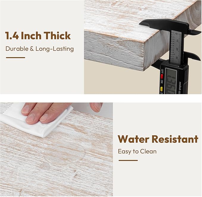 Vivelove Elm Wood Long Floating Shelves for Wall, 48 inches x 8” Deep Wooden Shelves, for Living Room Bedroom Kitchen Bathroom Office, Rustic Farmhouseme Decor, Set of 1 - Distressed Washed White