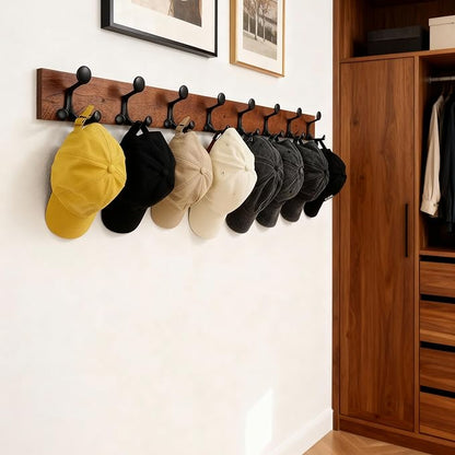SKOLOO 43-Inch Wood Coat Rack Wall Mount with 8 Triple Hooks - Ideal for Family Entrances, Classrooms, and Pet Supplies Storage - Perfect Coat Hooks for Wall,Mahogany (Sapele), Pack of 2