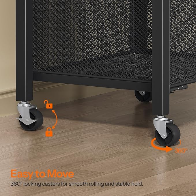 HOOBRO Printer Stand, Printer Table with Charging Station, Printer Cart with Hanging File Folder Organizer, Rolling File Cabinet Cart, Shelf for Home Office, Black BB17UPS01