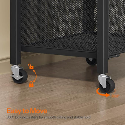 HOOBRO Printer Stand, Printer Table with Charging Station, Printer Cart with Hanging File Folder Organizer, Rolling File Cabinet Cart, Shelf for Home Office, Black BB17UPS01