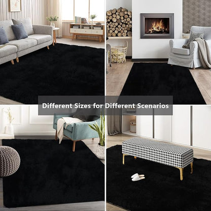 Shag Area Rugs for Bedroom Living Room,6X9 Ultra Soft Fluffy Area Rugs for Dorm,Indoor Carpet Plush Rugs for Living Room Home Decor, Black