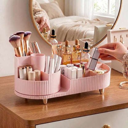Booklov Rotating Makeup Caddy Organizer for Vanity, Large Capacity Cosmetic Display Case, Countertop Beauty Storage Holder for Skincare, Brush Eyeshadow Lipstick, Counter Desk Organization, Pink