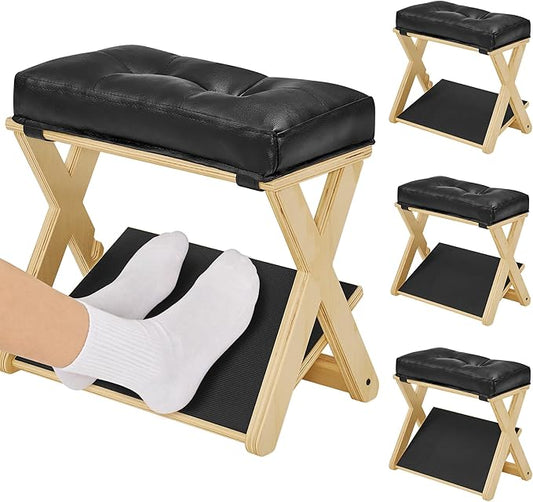 Adjustable Height Foot Rest Under Desk at Work, Double Step Wooden Under Desk Footrest, Non-Slip EVA Surface, Office Foot Stool for Posture Support,Leg Relief, Home Office & Gaming