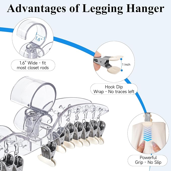 Clear Legging Organizer for Closet Hanging, 2 Pack 28 Coated Metal Clips Space Saving Pants Hangers, Wardrobes Organizer and Storage in Gym Bedroom Apartment