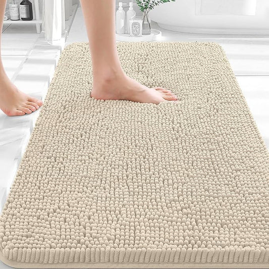 OLANLY Bathroom Rugs 35x24, Extra Soft Absorbent Chenille Bath Rugs, Rubber Backing Quick Dry, Machine Washable Bath Mats for Bathroom Floor, Tub and Shower, Home Decor Accessories, Sand