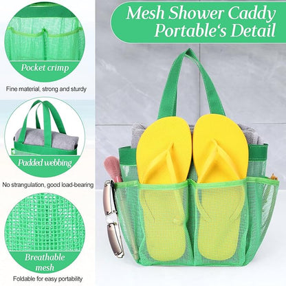Hillban 4 Pcs Mesh Shower Caddy Portable Shower Caddy for Dorm Beach Mesh Bags with Deeper 8 Pockets and Handles Showers Caddies Basket for Women College Room Vacation(White, Pink, Green, Rose Red)
