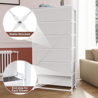Crestlive Products Dresser for Bedroom with 6 Drawers, Tall Chest of Drawers, White Dressers Bedroom Furniture, Storage Organizer Unit with Bins for Closet, Hallway, Living Room, Entryway