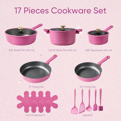 CAROTE Non Stick Pots and Pans Set, Cookware Sets Nonstick, Kitchen Cooking Set with Stay-Cool Handles,with Silicone Tools and Pot Protectors,16 Piece