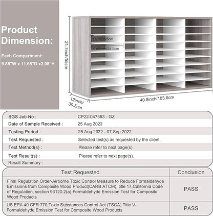 EasyPAG Wooden Literature Organizer with Adjustable Shelves, 36 Compartments Office Paper Organizer Storage 18000 Sheets Letter Size Paper, Student Mailbox for Classroom, Retro Gray/White