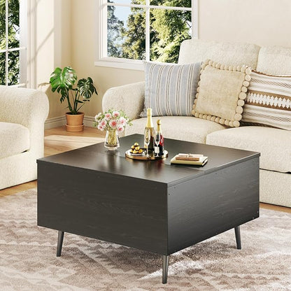 HUAHUU Lift Top Coffee Table, 31.5" Square Coffee Tables with Storage, Coffee Table with Large Hidden Compartment, Center Table with Lifting Tabletop, for Living Room, Black