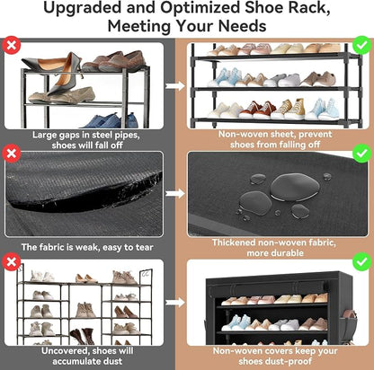 LANTEFUL Shoe Rack with Covers 5 Tier Tall Shoe Rack Organizer Large Capacity Shoe Shelf Storage 20-24 Pairs Space Saving Free Standing Shoe Storage Organizer for Closet, Entryway, Dorm, Black