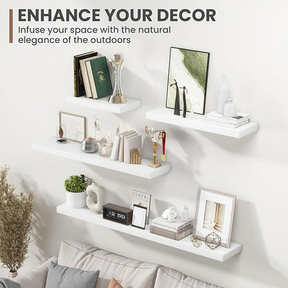 Acovy 30 Inch Floating Shelves, 8 Inch Deep Floating Shelves for Wall, Hanging Shelf with Invisible Brackets, Deep Shelves for Bathroom, Bedroom, Living Room, White, Set of 2
