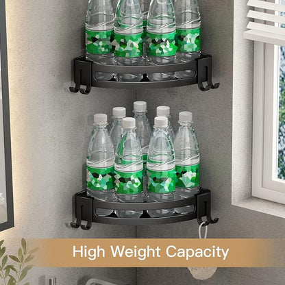 VOLPONE Corner Shower Caddy with Razor Holder Adhesive Shower Shelf Corner No Drilling Bathroom Corner Shower Organizer Storage Rack (2-Pack, Black)
