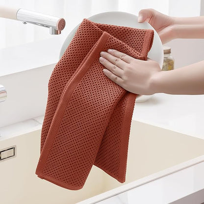Homaxy 100% Cotton Oversized Waffle Weave Kitchen Dish Towels, Ultra Soft Absorbent Quick Drying Cleaning Towel, 20x28 Inches, 8-Pack, Rust