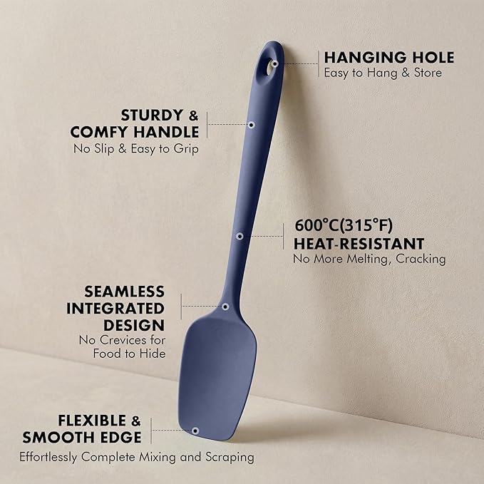 3 Pieces Silicone Spatula Set: Ironberry 600ºF Heat Resistant Food Grade Cooking & Baking Utensils, Kitchen Flexible Nonstick Rubber Scraper for Scraping, Mixing, Scrambling, Flipping (Midnight Blue)