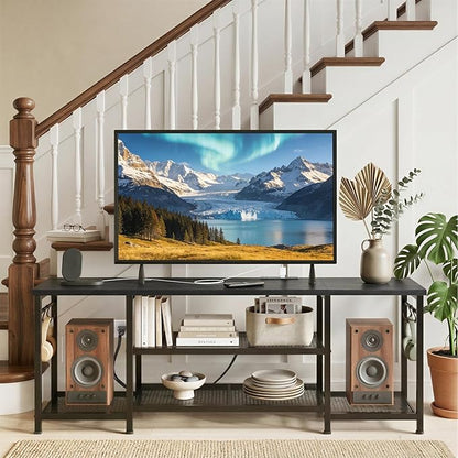YGEOMER TV Stand for Up to 65 Inch TVs, Entertainment Center with Power Outlet and Open Storage Shelves, TV Media Console Table for Living Room and Bedroom, Black
