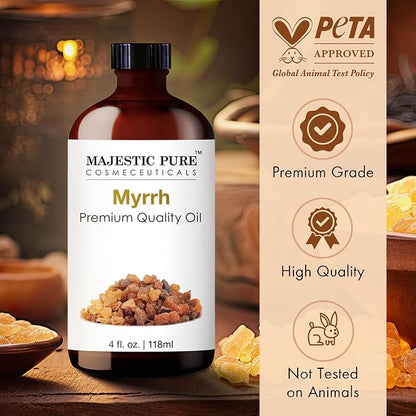 Majestic Pure Essential Oil with Glass Dropper - 100% Pure and Natural - Essential Oils for Diffuser, Aromatherapy, Soap and Candle Making, Myrrh Essential Oil, Myrrh Oil, 4 Fl Oz (Pack of 2)