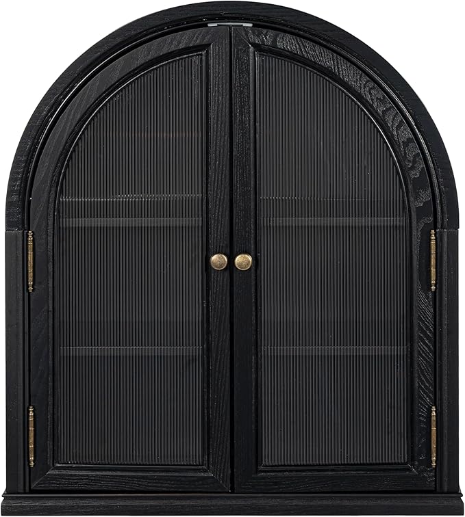 Chogori Arched Bathroom Wall Cabinet, 27x24x9 Inch Over The Toilet Storage Cabinet with Acrylic Doors & 3 Adjustable Shelves, Wall Mounted Cabinet for Bathroom, Kitchen, Laundry Room, Black