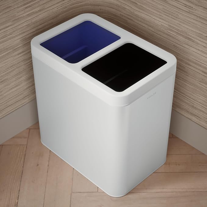 Kohler K-31315-STW 22-Liter Dual-Bin Open-Top Trash Can, White Stainless Steel