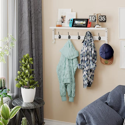 AMBIRD Coat Rack Wall Mount with Shelf, 28.9 Inches Coat Hooks Wall Mounted with 5 Hooks, Hat Wall Hooks for Hanging in Entryway, Living Room, Bathroom, Bedroom (White, 28.9 * 4.5 inches)