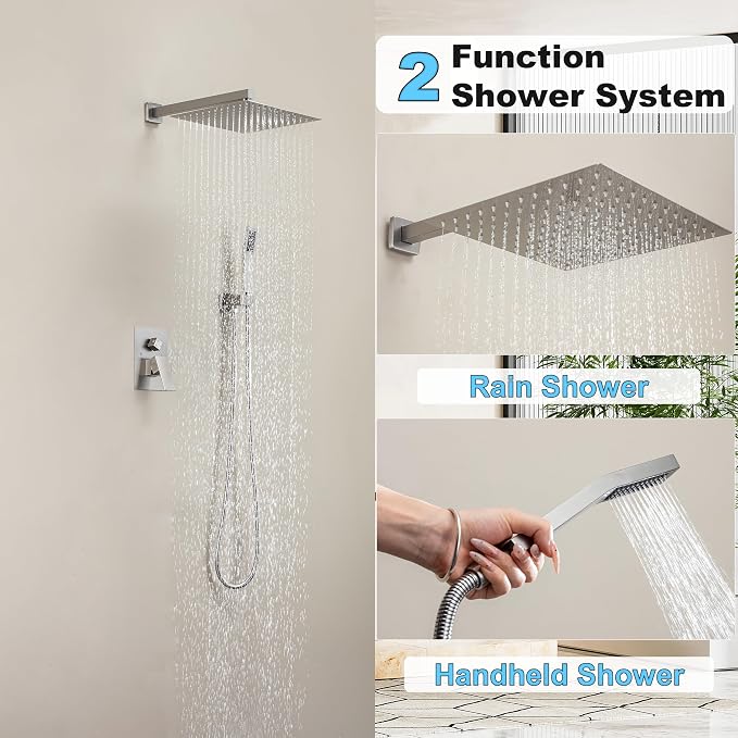 Brushed Nickel Shower System with 10-Inch Rain Showerhead and Handheld | Innovative air-injection technology for low pressure, high-flow rate up to 3.22 GPM ensuring powerful consistent stream