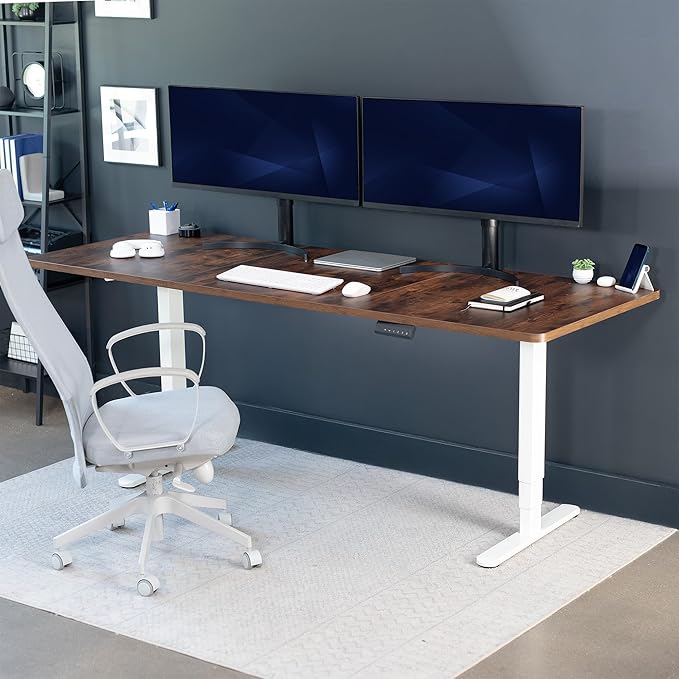 VIVO Electric 83 x 30 in Dual Motor Sit Stand Desk, Memory Height Adjustment, 2B Series, Rustic Vintage Brown Top White Frame, DESK-KIT-2W8N