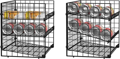 3 Tier Stackable Can Rack Organizer for Pantry, Adjustable Can Holder for Various Ounce of Canned Food Soup Goods Soda Drink, Rolling Tiered Can Dispenser for Kitchen Cupboard Cabinet, 2 Pack