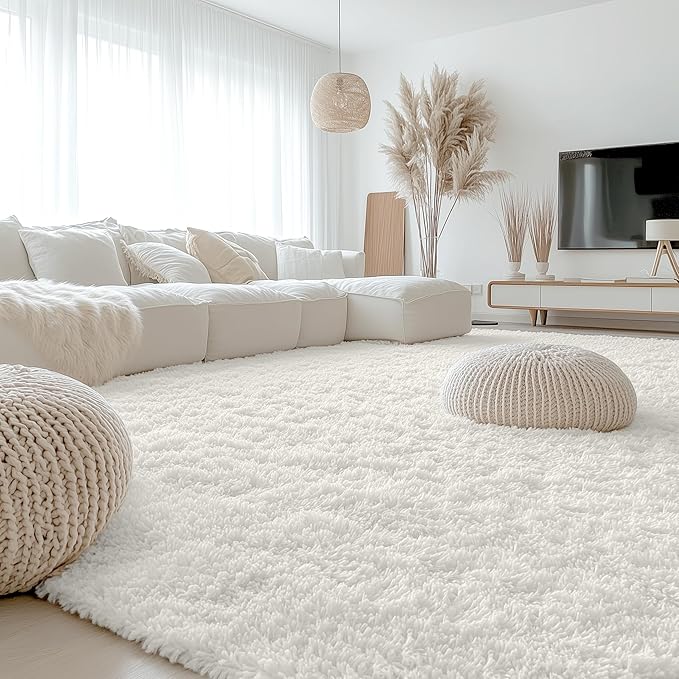 OLANLY 8x9 Machine Washable Large Area Rugs for Living Room, Bedroom, Soft Fluffy Shaggy Bedside Rug, Indoor Floor Carpet for Kids Girls and Boys, Dorms, Nursery, Home Decor Aesthetic, Ivory