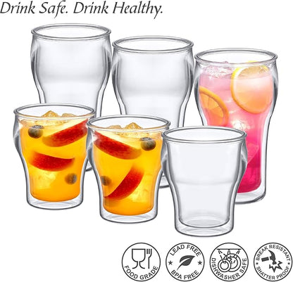 Amazing Abby Rockies Insulated Tumblers - Double-Wall BPA-Free, Shatter-Proof, Dishwasher-Safe Set of 6 with 14-Ounce and 20-Ounce All-Clear Plastic Cups