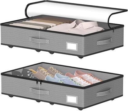 EE-RoomWorld Under Bed Storage with Wheels, No Assemble Required 5.5 inches height grey under bed storage bins,Low Profile Rolling Underbed Shoe Storage containers，dorm underbed storage drawers