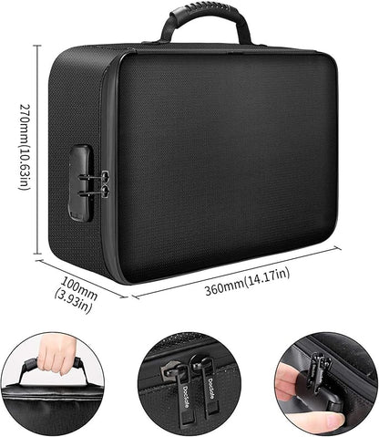 DocSafe Document Bag with Lock,Fireproof 3-Layer File Storage Case with Water-Resistant Zipper,Document Safe Portable Travel Home Organizer Bag for Laptop,Files,Certificates,Gifts for Him,Black