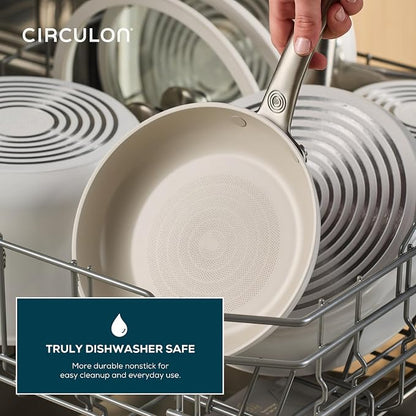 Circulon Halo with LaserDefense Ceramic Nonstick Cookware Set, 11-Piece Pots and Pans Set, Pearl White