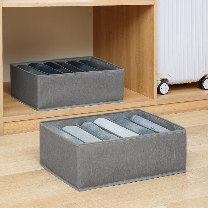 Qozary Jeans Pants Organizer for Closet, 4 Pack Drawer Organizers for Clothing, 6 Grids Wardrobe Clothes Organizer, Jean Organizer for Closet, Deep Drawer, Clothes Organizer for Shirts, Legging