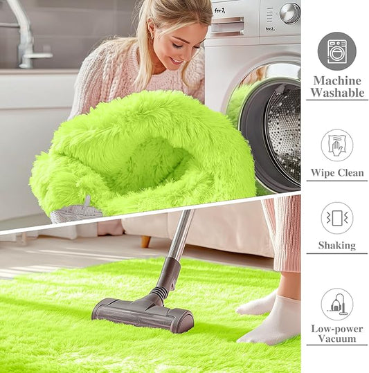 OLANLY 9x12 Machine Washable Large Area Rugs for Living Room, Bedroom, Soft Fluffy Shaggy Bedside Rug, Indoor Floor Carpet for Kids Girls and Boys, Dorms, Nursery, Home Decor Aesthetic, Lime Green
