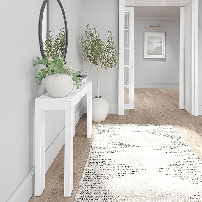 Plank+Beam Modern Solid Wood Console Table, 46 Inch, Sofa Table, Narrow Entryway Table for Hallway, Behind The Couch, Living Room, Foyer, Easy Assembly, White