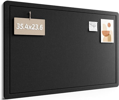 Fluxynara Bulletin Board,35.4" x 23.6" Cork Board Alternative with 12 Safe Removable Adhesive Tabs, Foldable Felt Pin Board for Home Office, Classroom, Bedroom,Entryway for Walls— Black