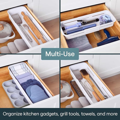 YouCopia DrawerFit® Sliding Drawer Bin, Expandable and Adjustable Kitchen Storage Organizer, Speckled White