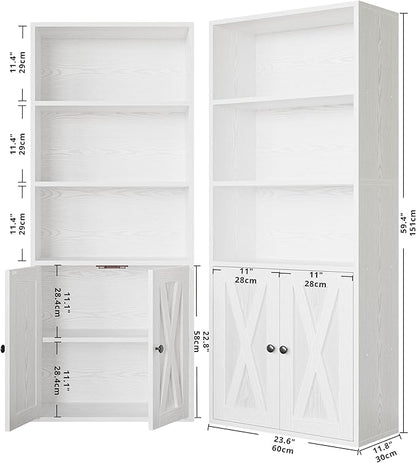 IRONCK Industrial Bookshelves and Bookcases with Doors 11.8 in Depth Set of 2 Floor Standing 5 Shelf Display Storage Shelves Bookcase Home Decor Furniture for Home, Office, Living Room, Bedroom