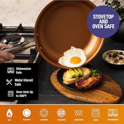 Gotham Steel PRO 3 Pc Hard Anodized Ceramic Frying Pans Set, 8” 10” 12” Nonstick Frying Pans Skillet with Non Toxic Ceramic & Titanium Coating, Induction Ready, Oven and Dishwasher Safe - Copper