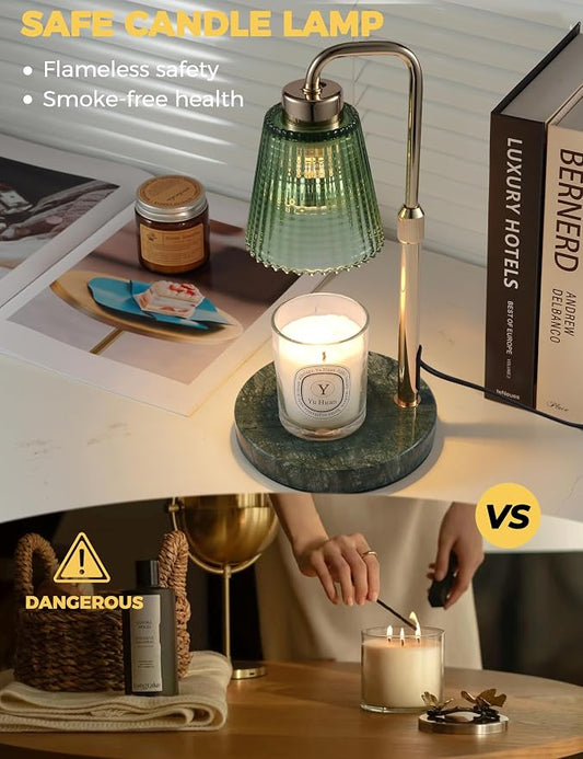GODONLIF Candle Warmer Lamp with Timer Dimmable, Birthday Gifts for Women Mom, House Warming Gifts New Home Decor, Wax Melt Warmer for Jar Candles with 2 Bulbs, Green Marble Base