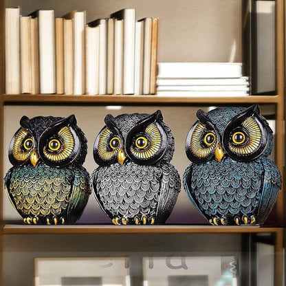 Artpaul Owl Statue Home Decor - Small Figurines for Shelves, Office, Living Room - Decorations and Gifts for Owl Lovers (Black-Green)