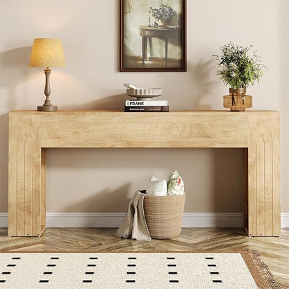 70.9-Inch Long Console Table, Farmhouse Entryway Table with Handcrafted Line Detailing, Wood Narrow Sofa Table for Living Room, Hallway, Foyer, and Behind Couch