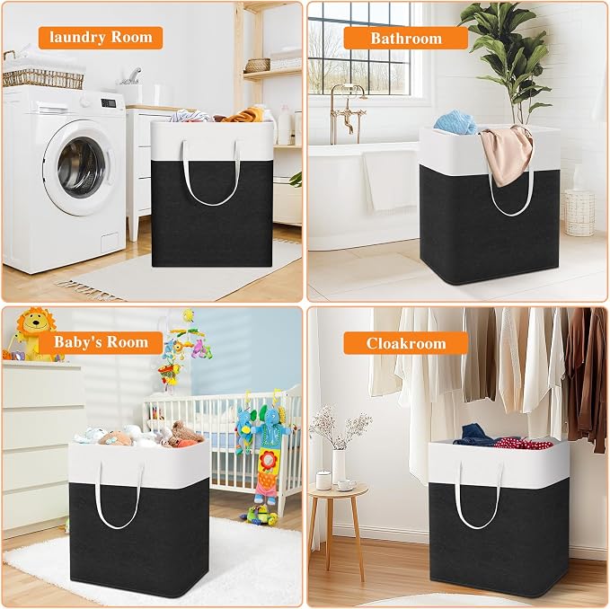 TasticTotes laundry basket 3-Pack, laundry hamper, Hamper with handles, collapsible laundry baskets, Waterproof dirty clothes hamper, Towel Storage for Home or Dorm, 100L-Black