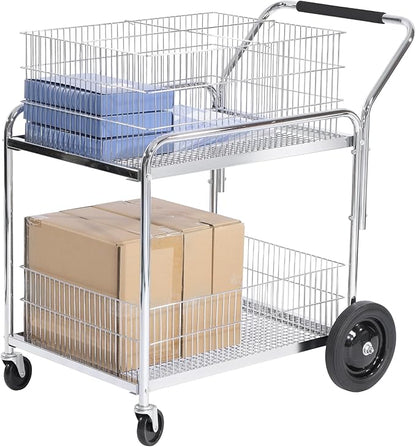 GAMINA KAVISI Mail Office File Cart, 400lb Capacity Heavy Duty Steel File Organizer Cart, 2 Shelf Basket Wire Office File Cart for Offices, Home, Warehouse，Court.
