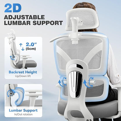 Ergonomic Office Desk Chair, High Back Mesh Office Chair with Adjustable Lumbar Support, 3D Headrest, Big and Tall Home Computer Desk Chairs Comfy for Work, Gaming, 300lbs, Gray