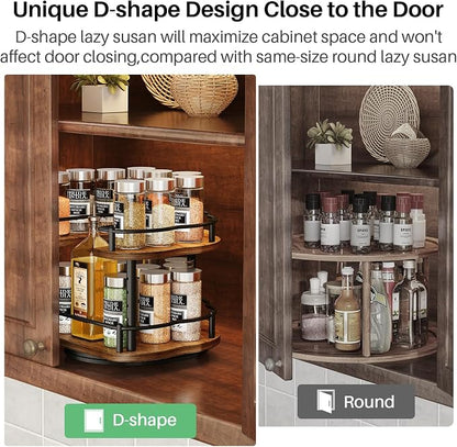 Lazy Susan Organizer Spice Rack - Spice Organization for Cabinet Height Adjustable Rotating Lazy Turntable, Pantry Kitchen Wood Revolving Seasoning Organizer (Vintage, 9 Inch)