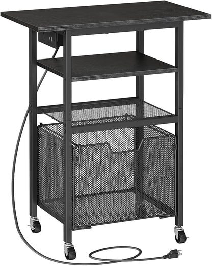 HOOBRO Printer Stand, Printer Table with Charging Station, Printer Cart with Hanging File Folder Organizer, Rolling File Cabinet Cart, Shelf for Home Office, Black BB17UPS01