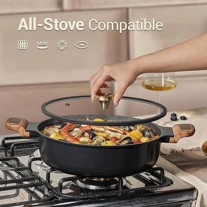 CAROTE 4.5Quart Stock Pot with Lid, Non Toxic Ceramic Soup Pot, Nonstick Cooking Pot, PFAS Free, Dishwasher Safe, Even Heating, Compatible with All Stoves, Charcoal Black
