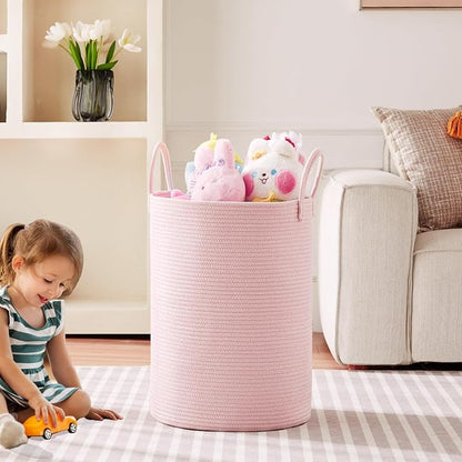 80L Extra Large Pink Hamper Laundry Basket for Baby Girls Tall Nursery Hamper for Kids Woven Rope Clothes Basket for Little Girls Room Bedroom Light Pink Kawaii 16"D x 22"H
